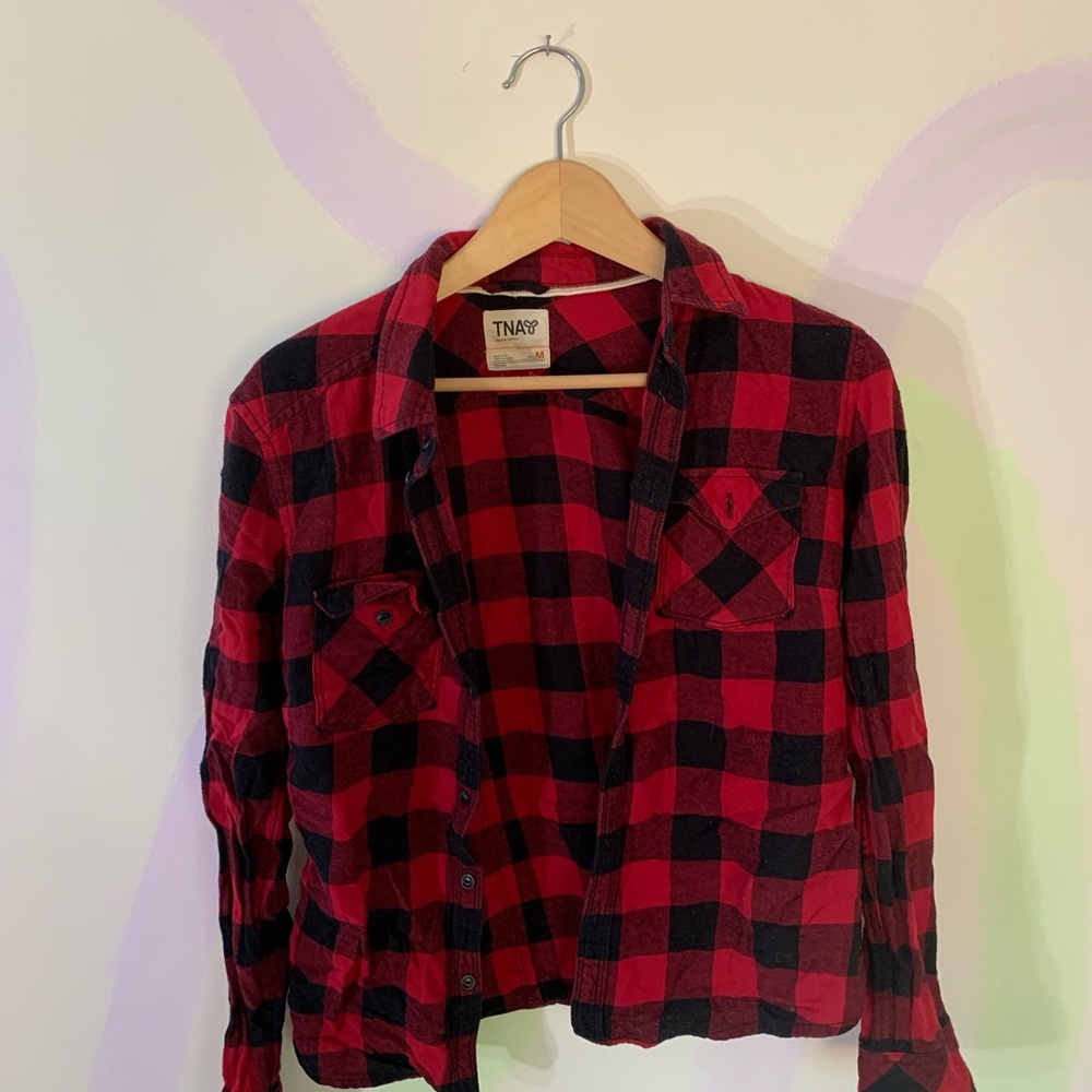 TNA Classic Red and Black Flannel Button Down Shirt - Picture 2 of 4